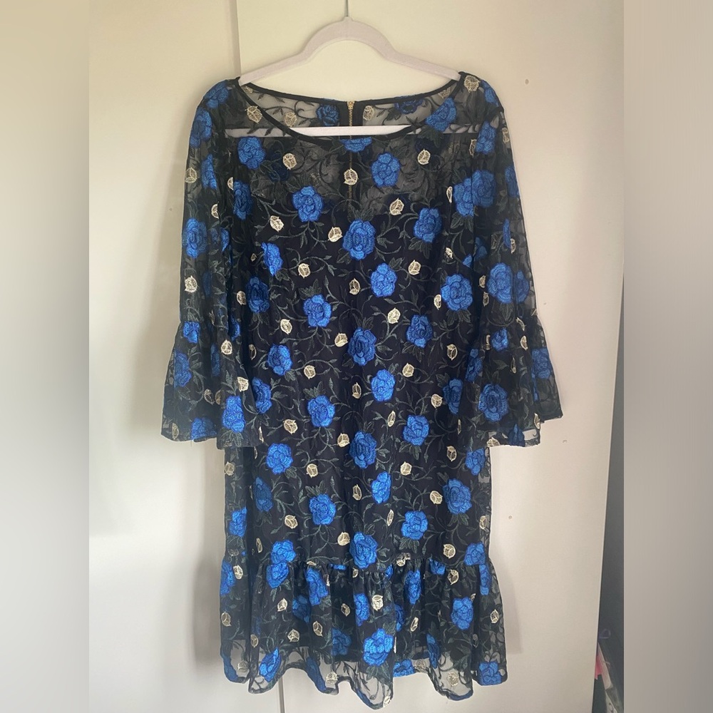 Calvin Klein Blue Rose Bell Sleeve Dress